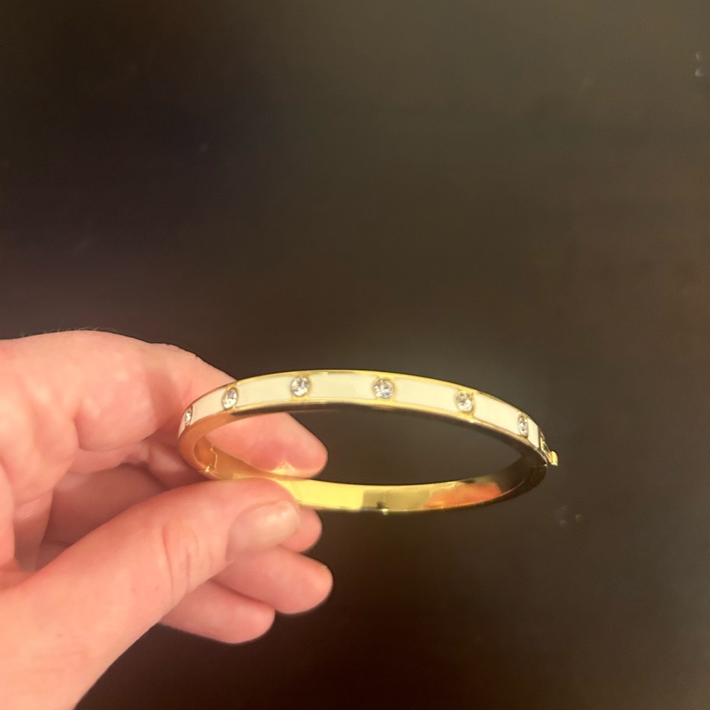 Kate Spade White Enamel Crystals Hinge Bangle Bracelet
